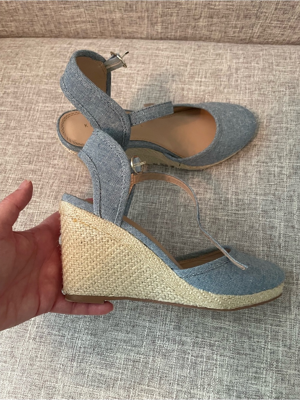 Kelly & Katie blue denim espadrille wedge sandals - Picture 3 of 6